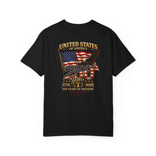 America 250 Anniversary Back & Chest Design Graphic Comfort Colors Tee