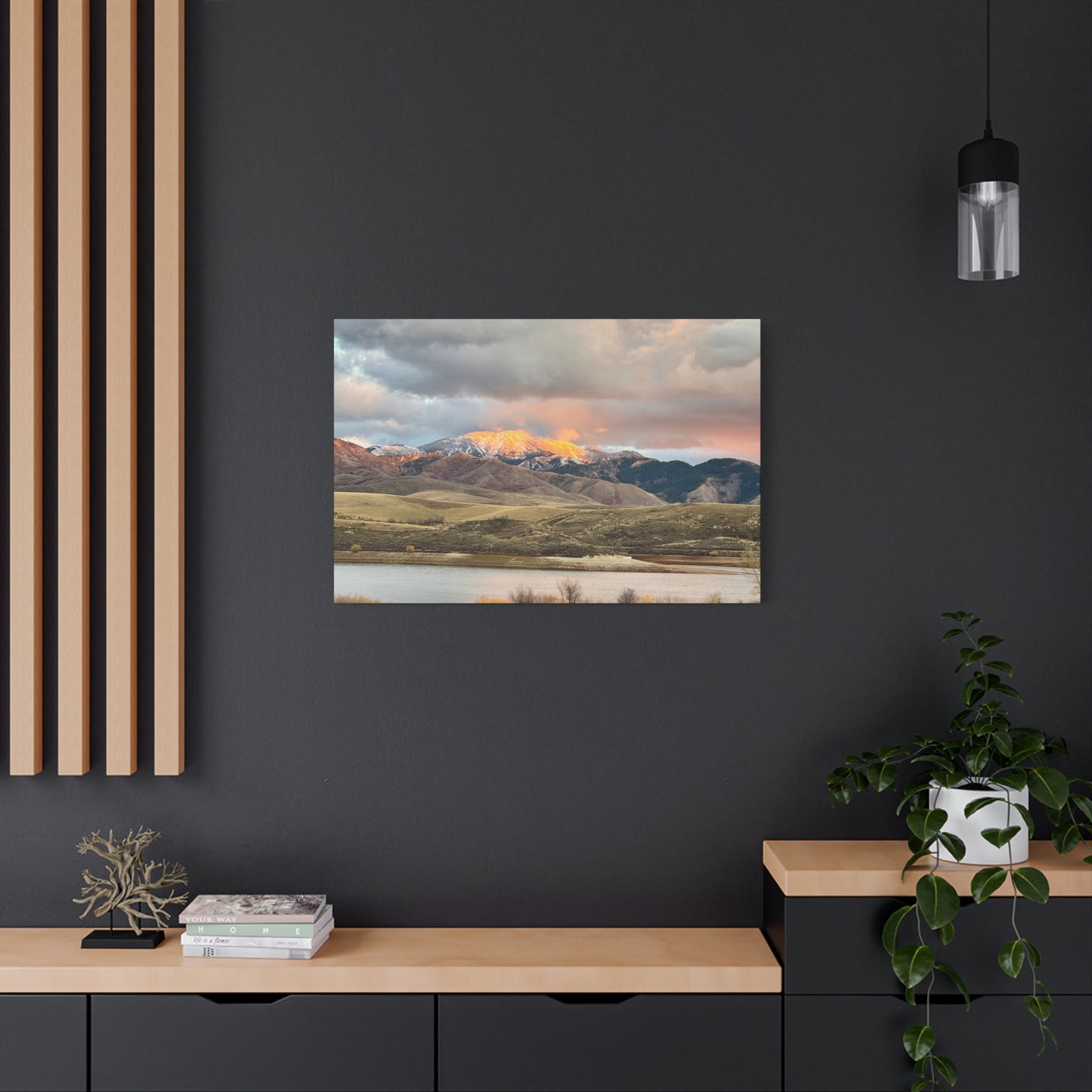 Sunlit Mountain Lake Matte Canvas Print — Stretched Wall Art