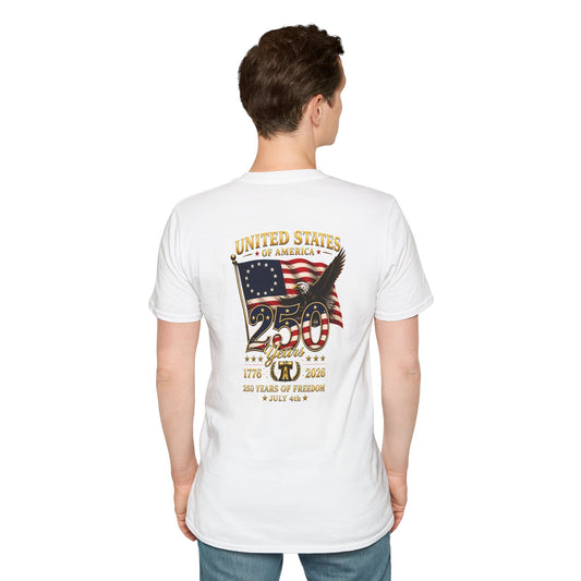 Betsy Ross Flag America 250 Years of Freedom Back Design Tee