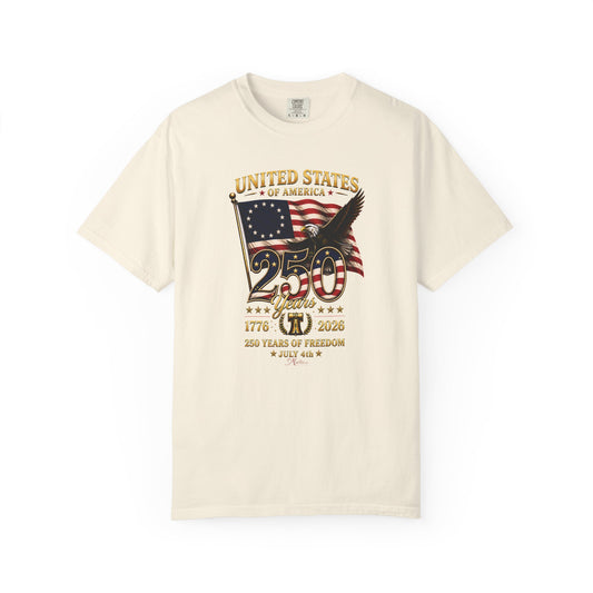 Betsy Ross Flag America 250 Vintage Anniversary Front Design Tee