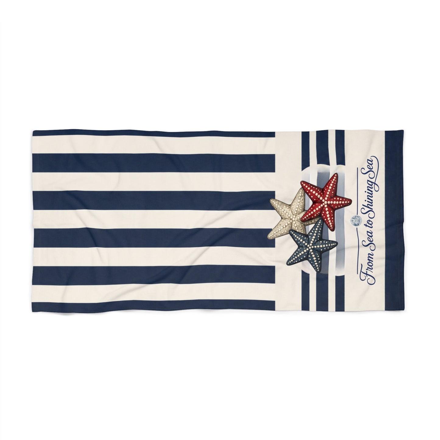 Red, White & Blue Starfish Blue Stripe Beach Towel