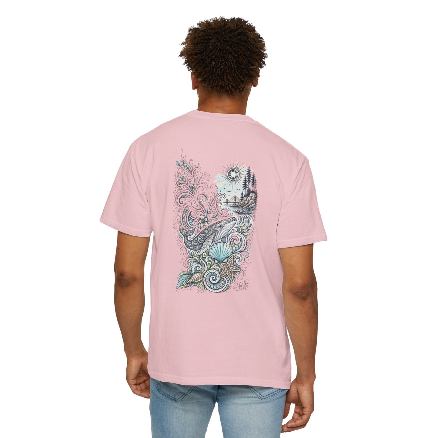 Ocean Whale Surf, Shell & Coastal Nature Back Graphic Tee