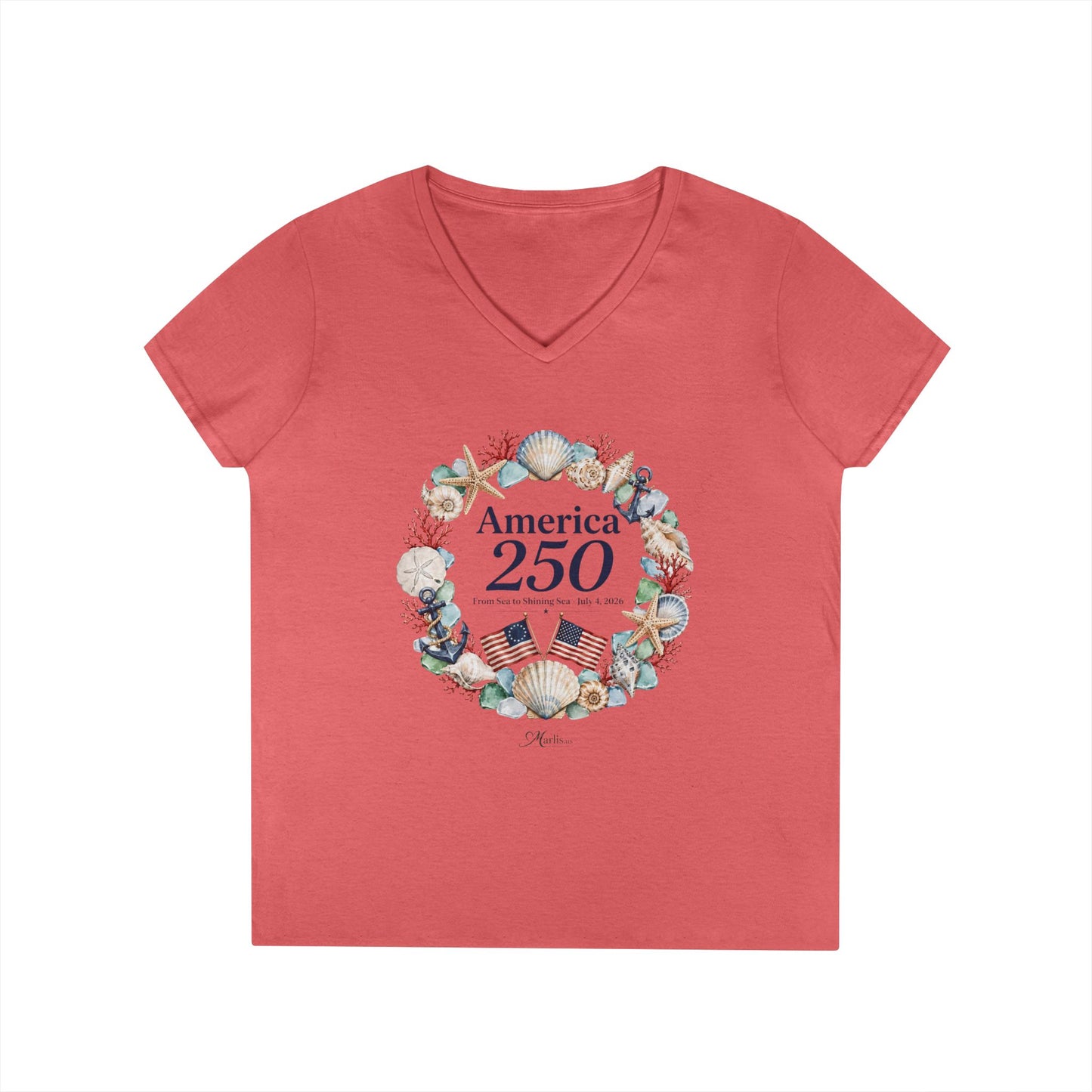 America 250 Coastal Wreath V-Neck Tee