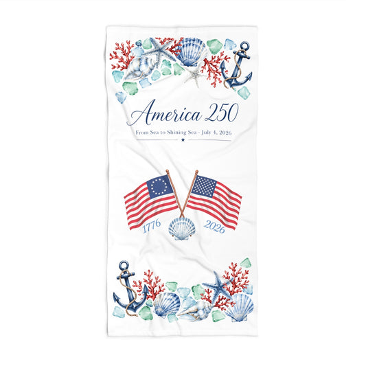 America 250 Coastal Commemorative Beach Towel | 1776–2026 Patriotic Nautical Towel