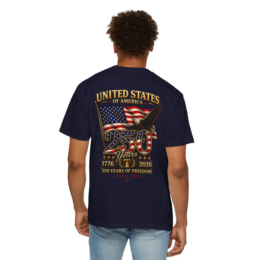 America 250 Vintage Anniversary Back Design Graphic Comfort Colors Tee