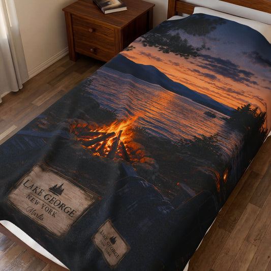 Lake George Fireside Nest — Oversized Immersive Seek-and-Find Blanket