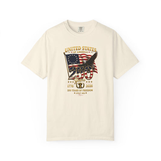 Betsy Ross Flag America 250 Vintage Anniversary Front Design Tee