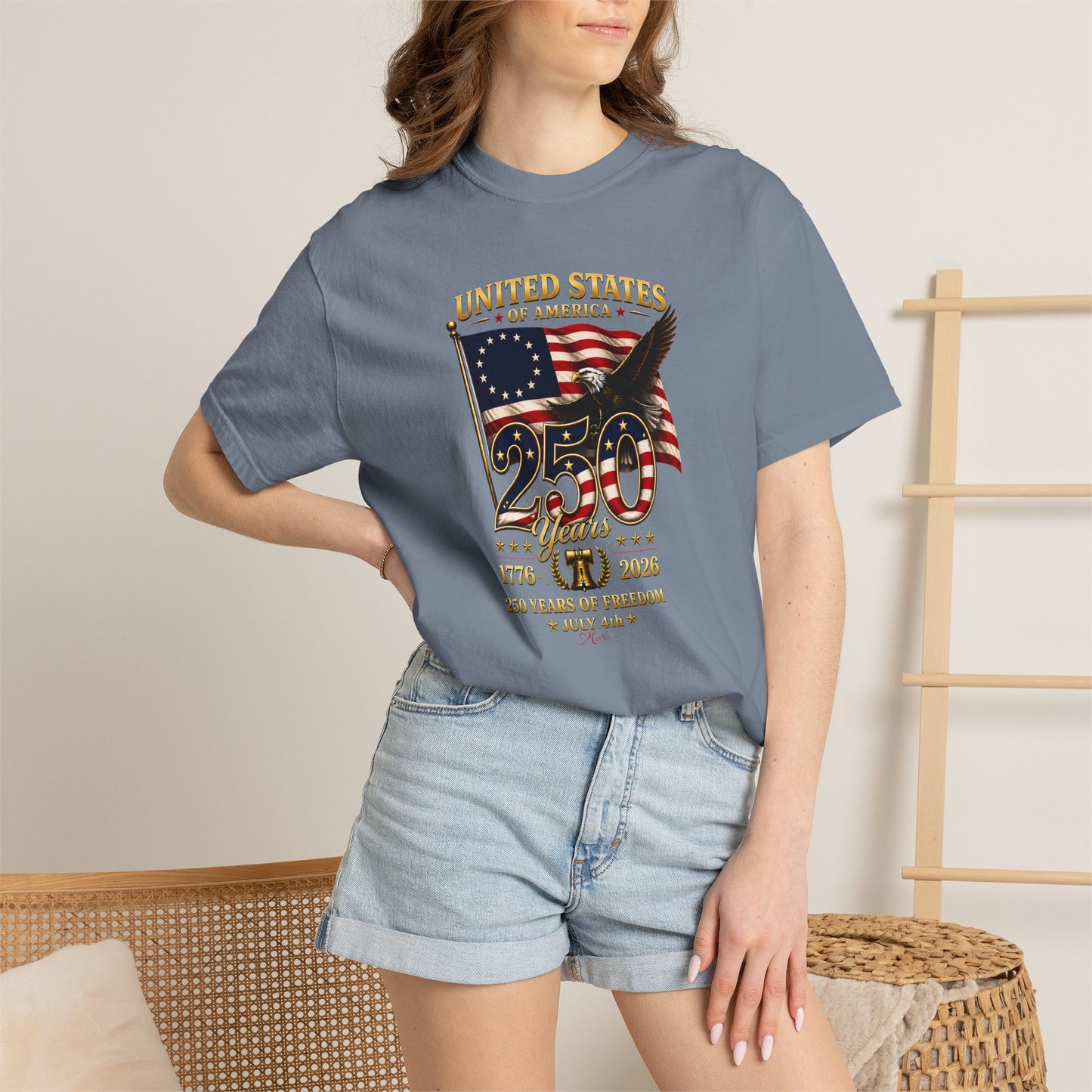 Betsy Ross Flag America 250 Vintage Anniversary Front Design Tee