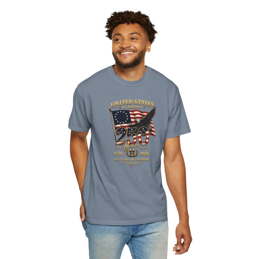 Betsy Ross Flag America 250 Vintage Anniversary Front Design Tee