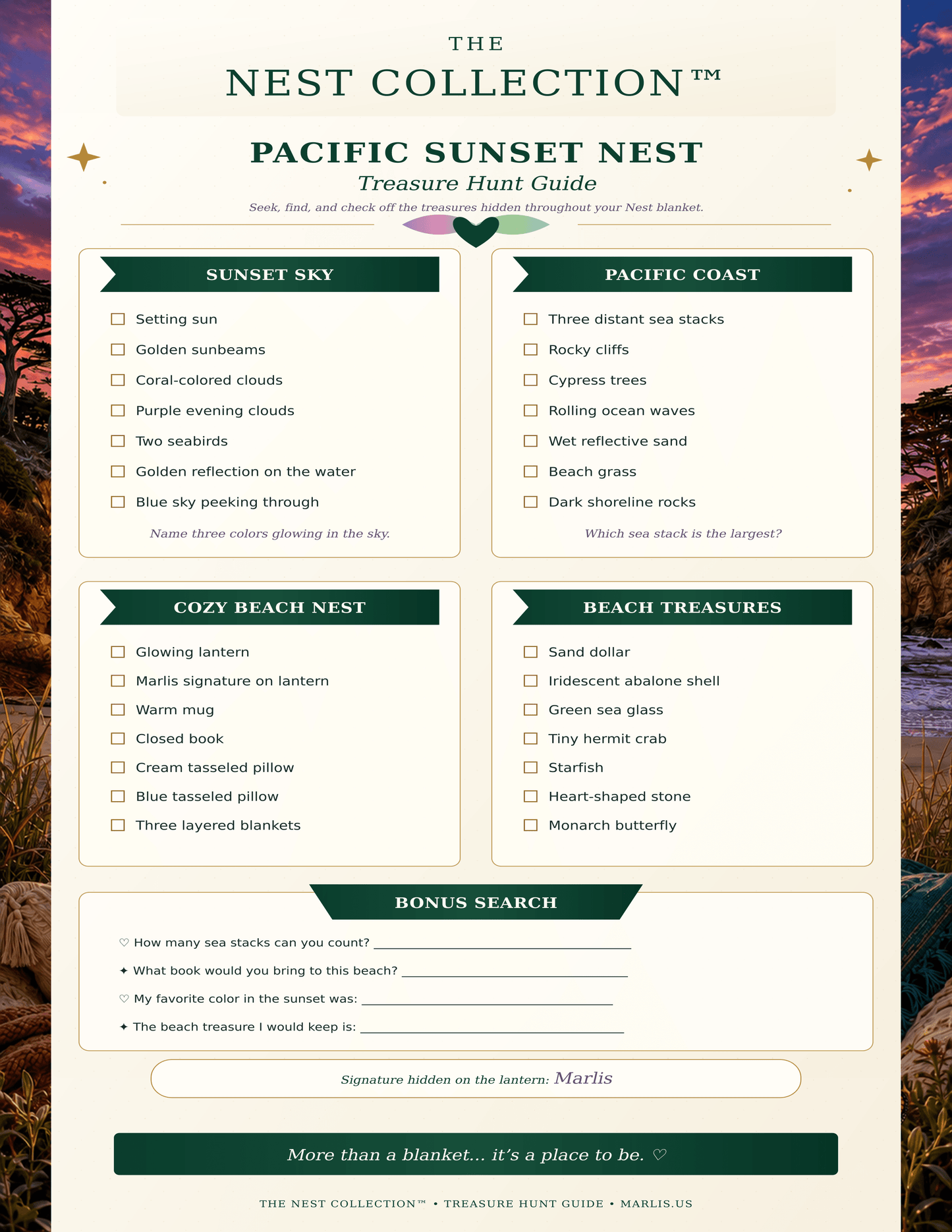 Pacific Sunset Nest — Immersive Seek-and-Find Blanket