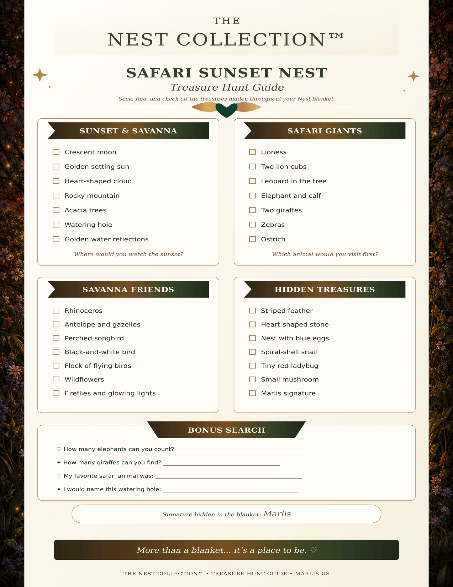 Safari Sunset Nest — Immersive Seek-and-Find Blanket