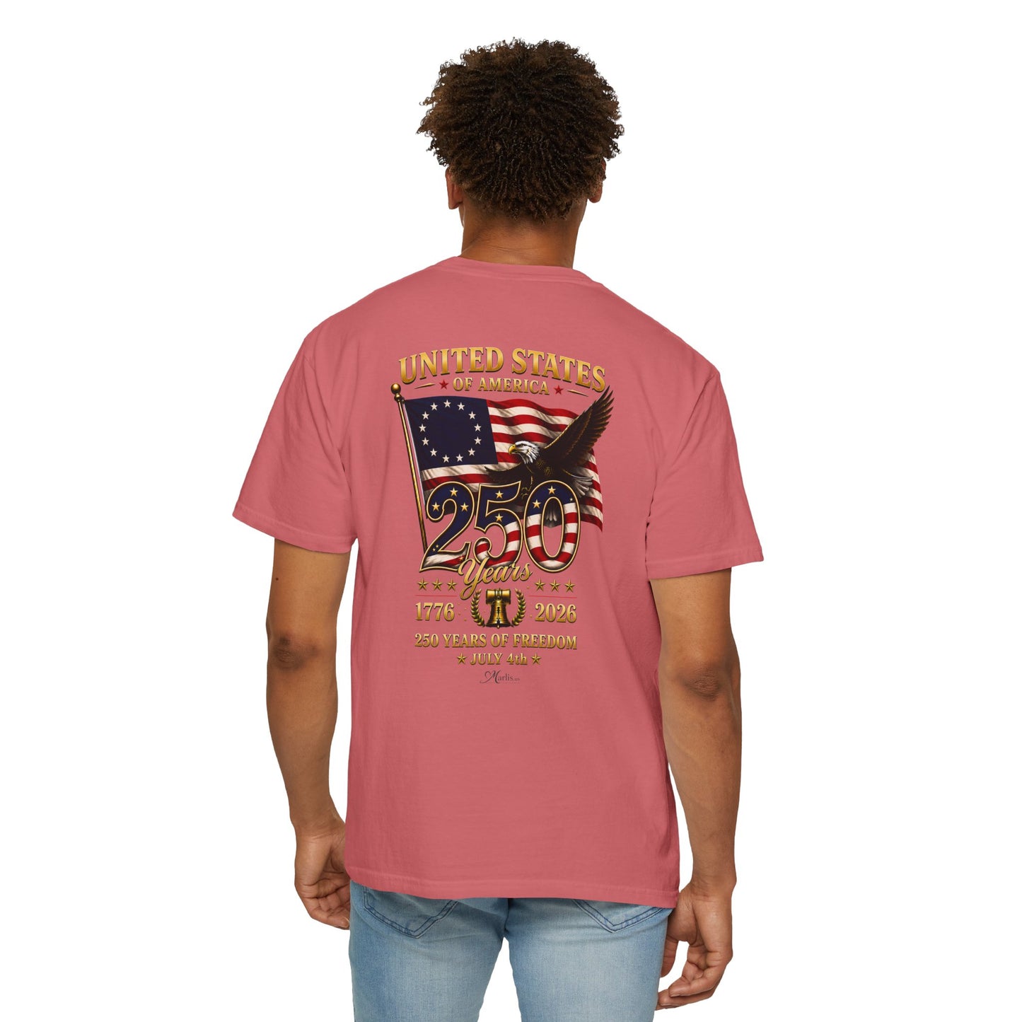 America 250 Betsy Ross Flag Back & Chest Design 1776-2026