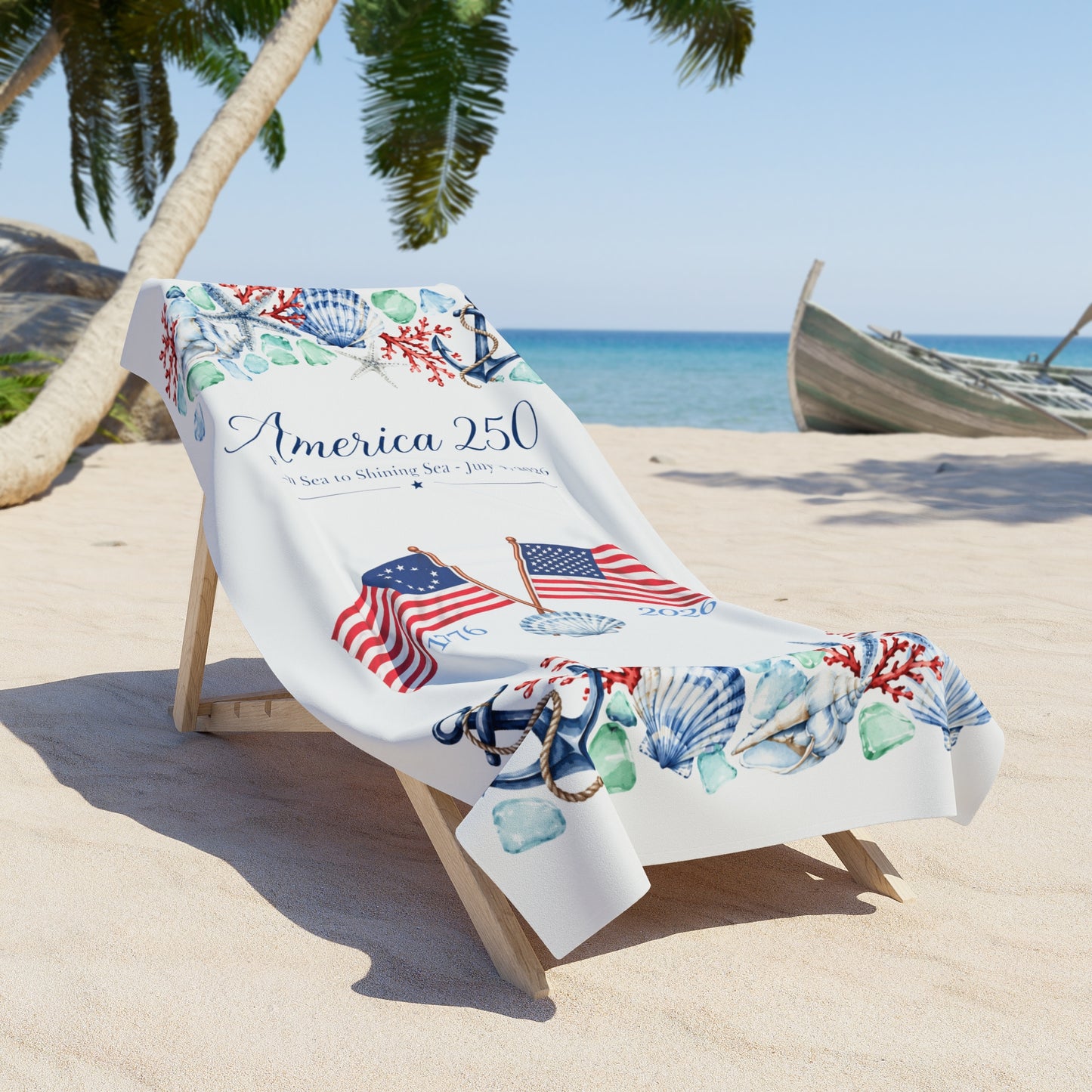America 250 Coastal Commemorative Beach Towel | 1776–2026 Patriotic Nautical Towel