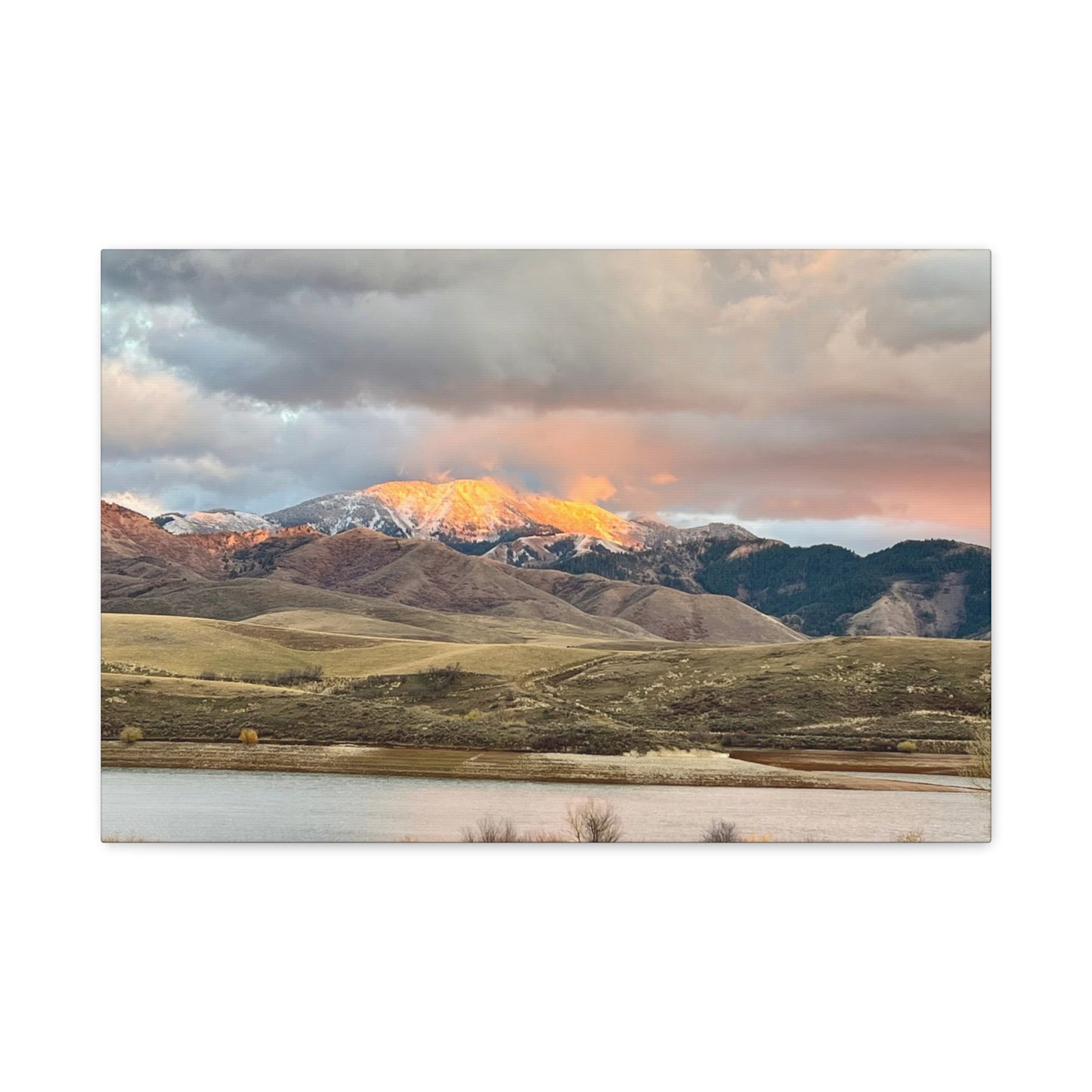 Sunlit Mountain Lake Matte Canvas Print — Stretched Wall Art