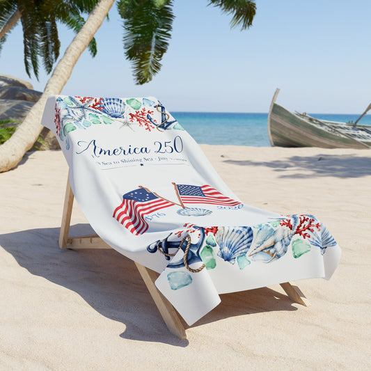 America 250 Coastal Commemorative Beach Towel | 1776–2026 Patriotic Nautical Towel
