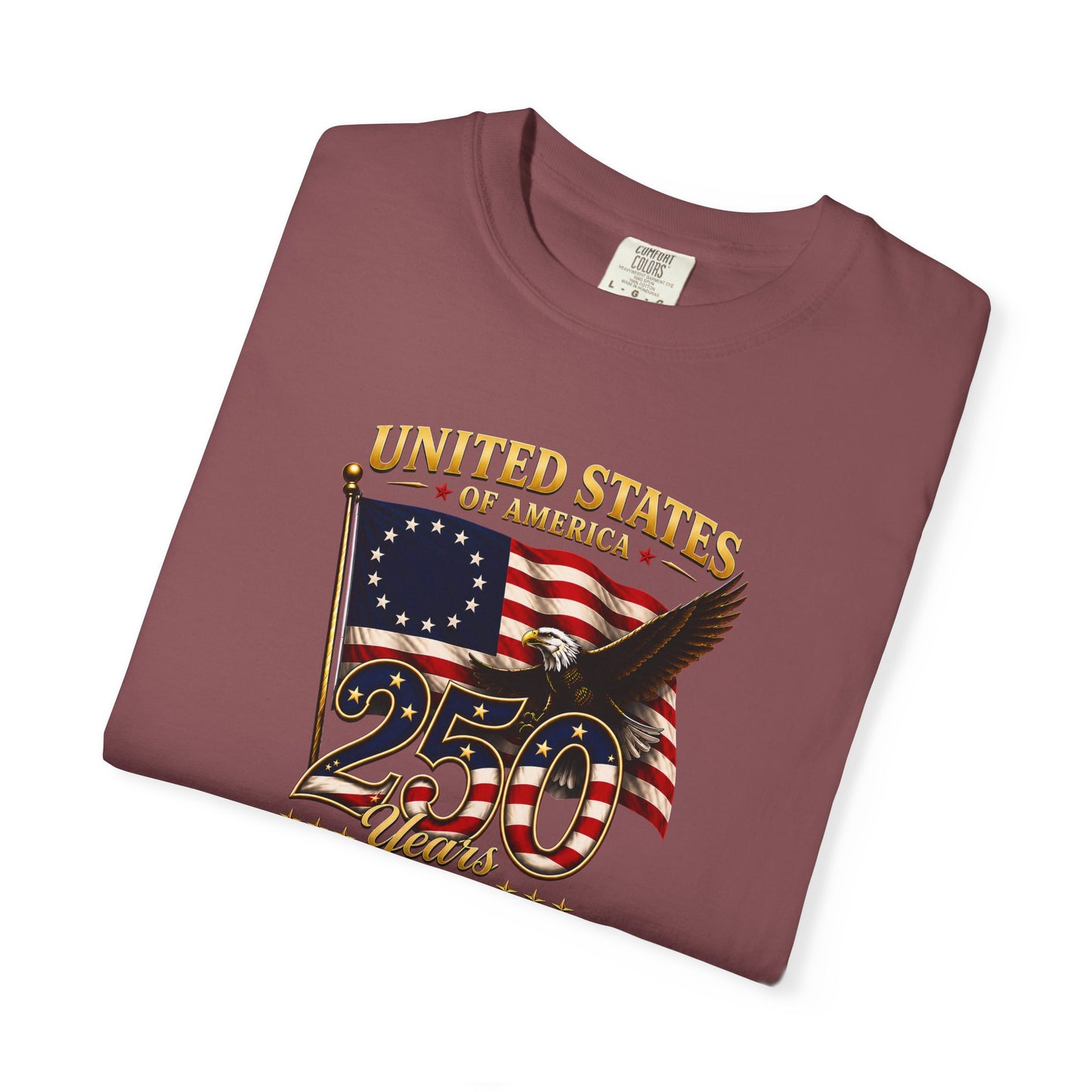 Betsy Ross Flag America 250 Vintage Anniversary Front Design Tee