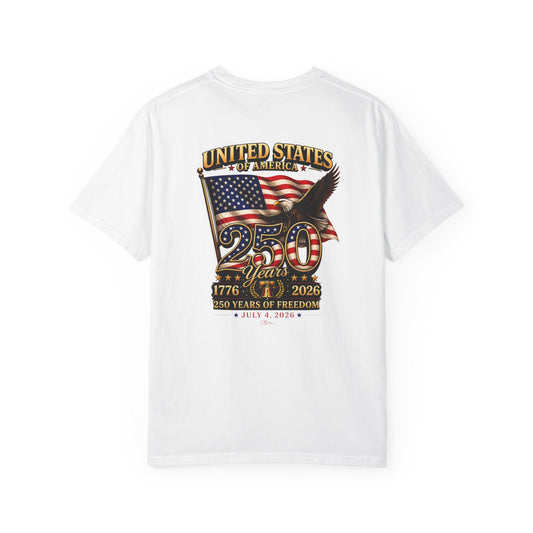 America 250 Anniversary Back & Chest Design Graphic Comfort Colors Tee