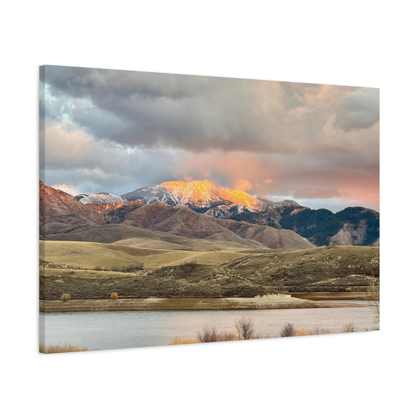 Sunlit Mountain Lake Matte Canvas Print — Stretched Wall Art