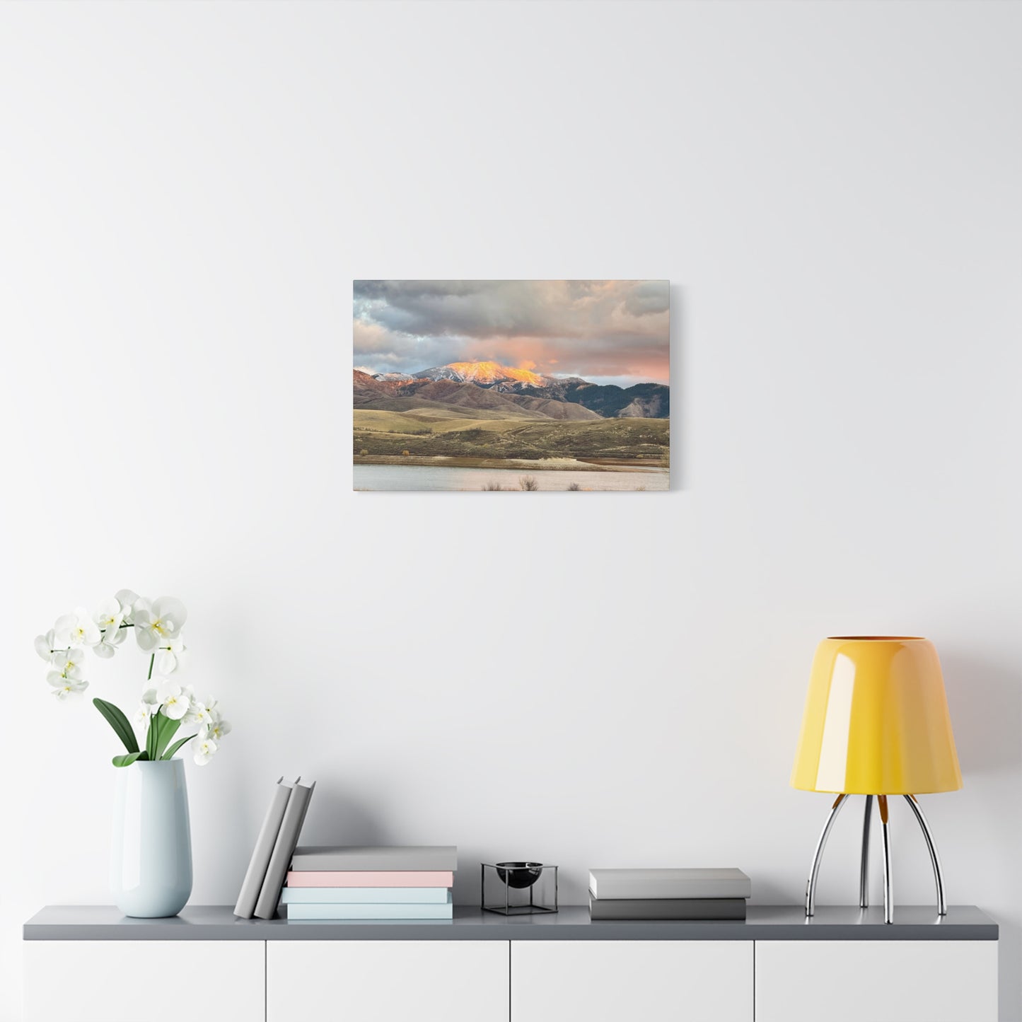Sunlit Mountain Lake Matte Canvas Print — Stretched Wall Art