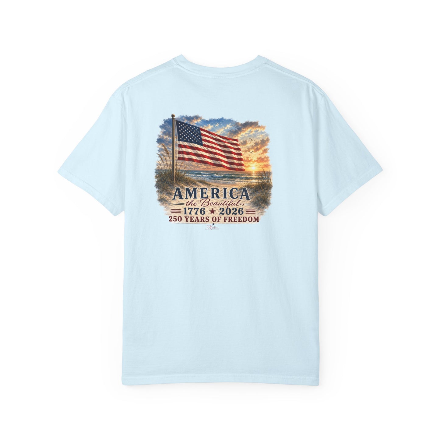 America the Beautiful T-Shirt | Comfort Colors® 1717 Patriotic Back & Chest Design Graphic Tee | USA 1776-2026