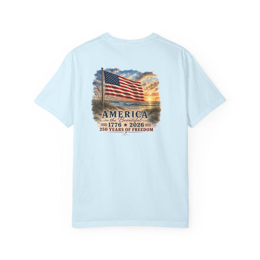 America the Beautiful T-Shirt | Comfort Colors® 1717 Patriotic Back & Chest Design Graphic Tee | USA 1776-2026