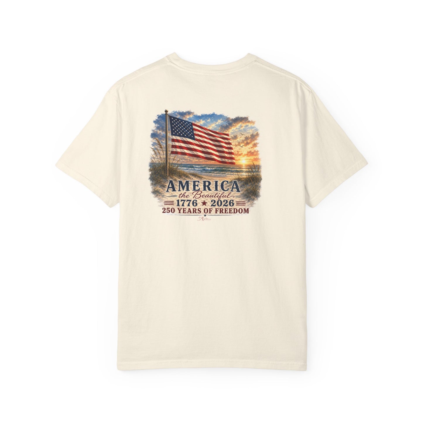 America the Beautiful T-Shirt | Comfort Colors® 1717 Patriotic Back & Chest Design Graphic Tee | USA 1776-2026