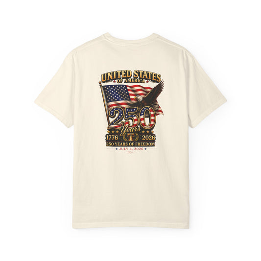 America 250 Anniversary Back & Chest Design Graphic Comfort Colors Tee