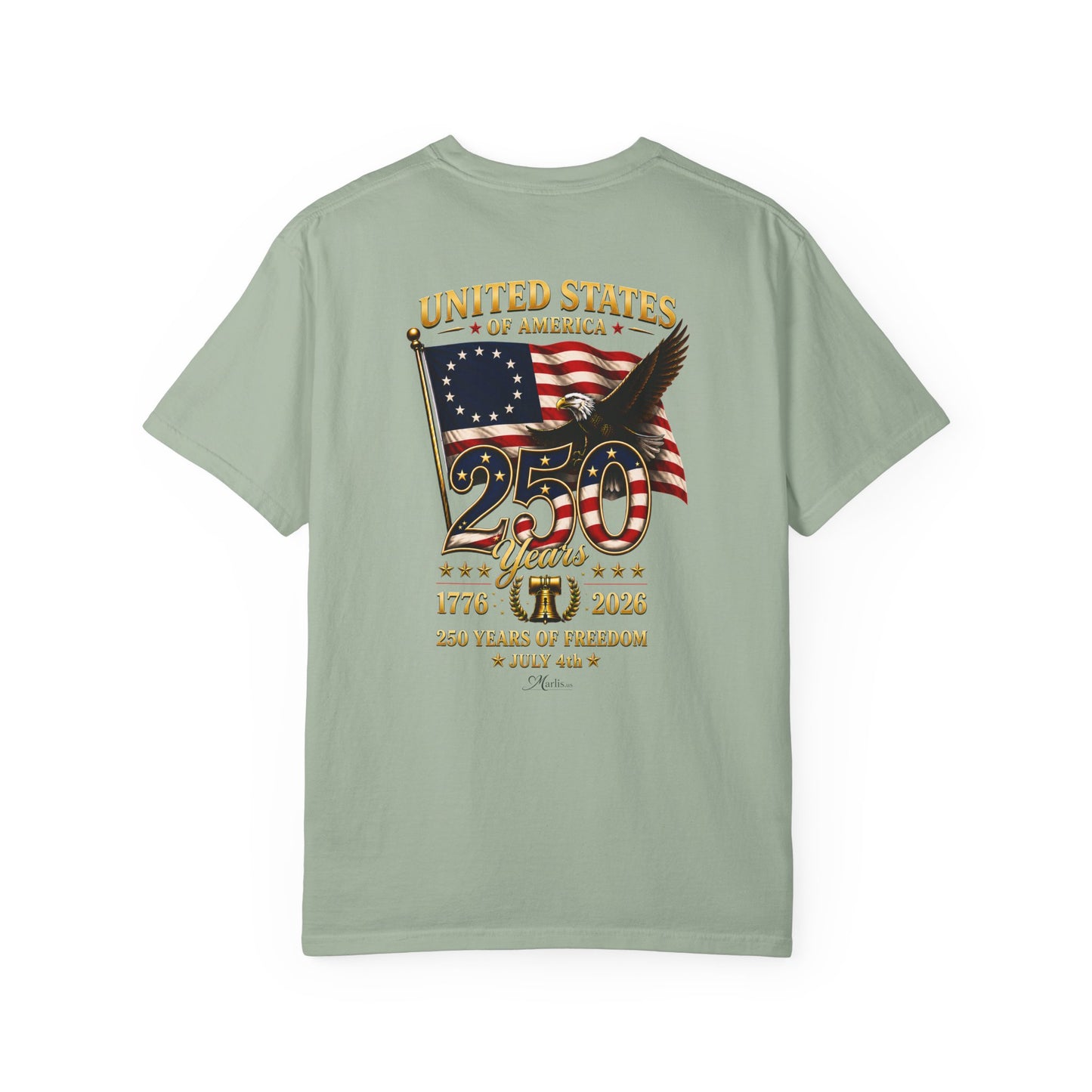 America 250 Betsy Ross Flag Back & Chest Design 1776-2026