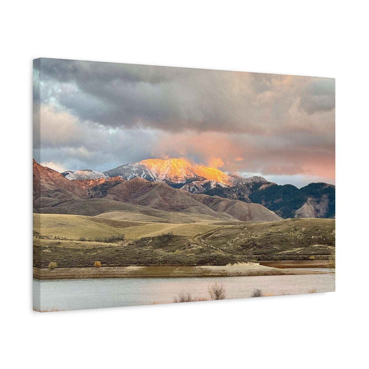 Sunlit Mountain Lake Matte Canvas Print — Stretched Wall Art