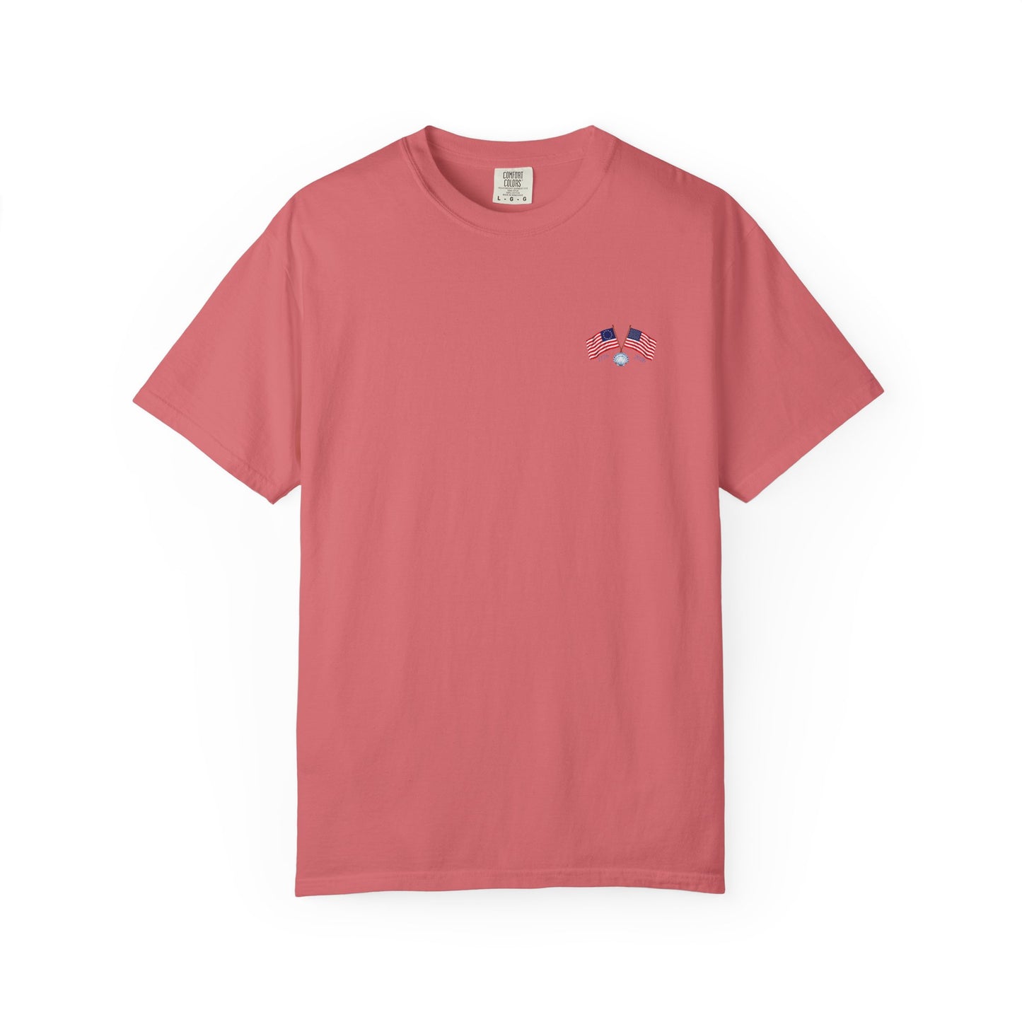 Betsy Ross Flag America 250 Years of Freedom Back & Left Chest Design Tee