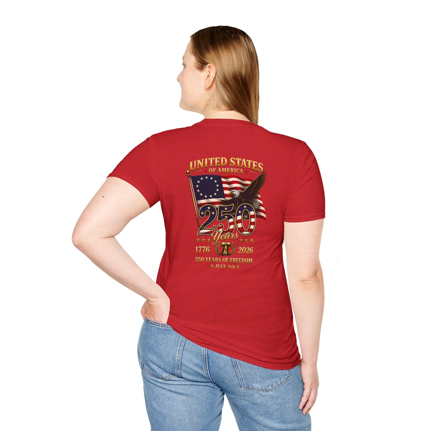 United States 250th Anniversary T-Shirt · Unisex · 1776-2026 · Liberty Graphic Tee · Back of Shirt Design
