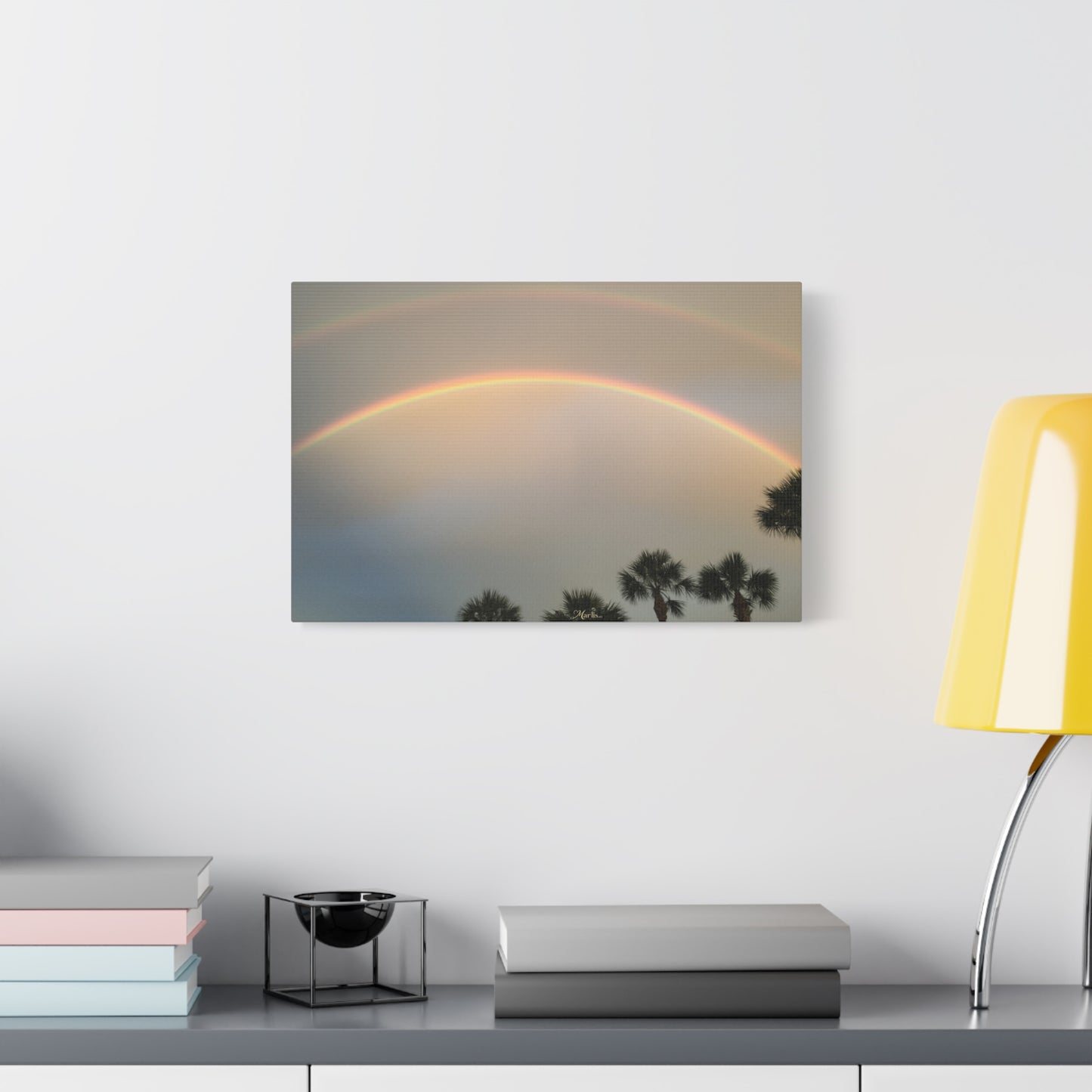 Double Rainbow Palm Florida Canvas Wall Art