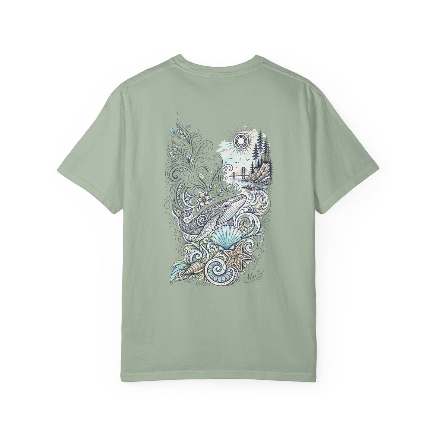 Ocean Whale Surf, Shell & Coastal Nature Back Graphic Tee