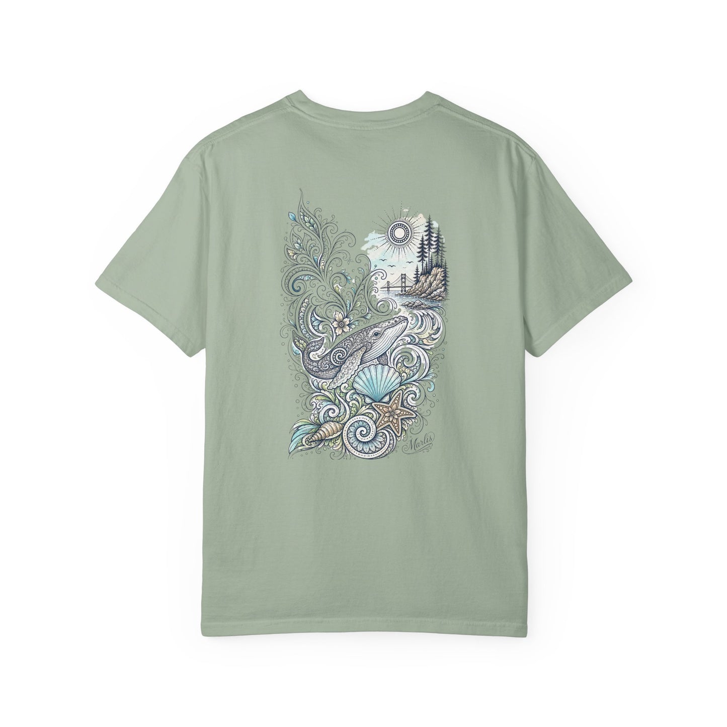 Ocean Whale Surf, Shell & Coastal Nature Back Graphic Tee