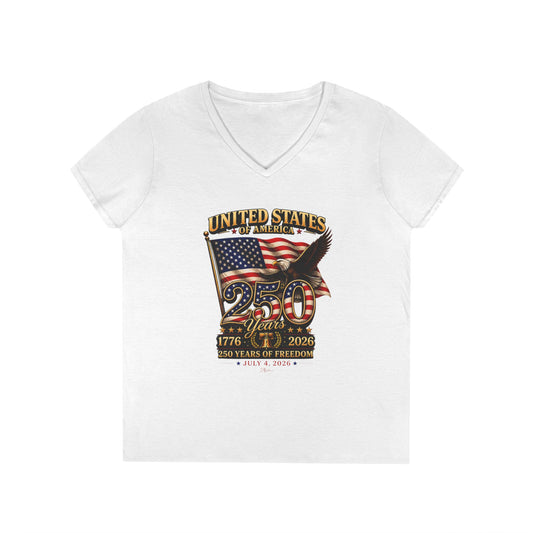 Ladies V-Neck T-Shirt · 250 Years of Freedom · Limited Edition