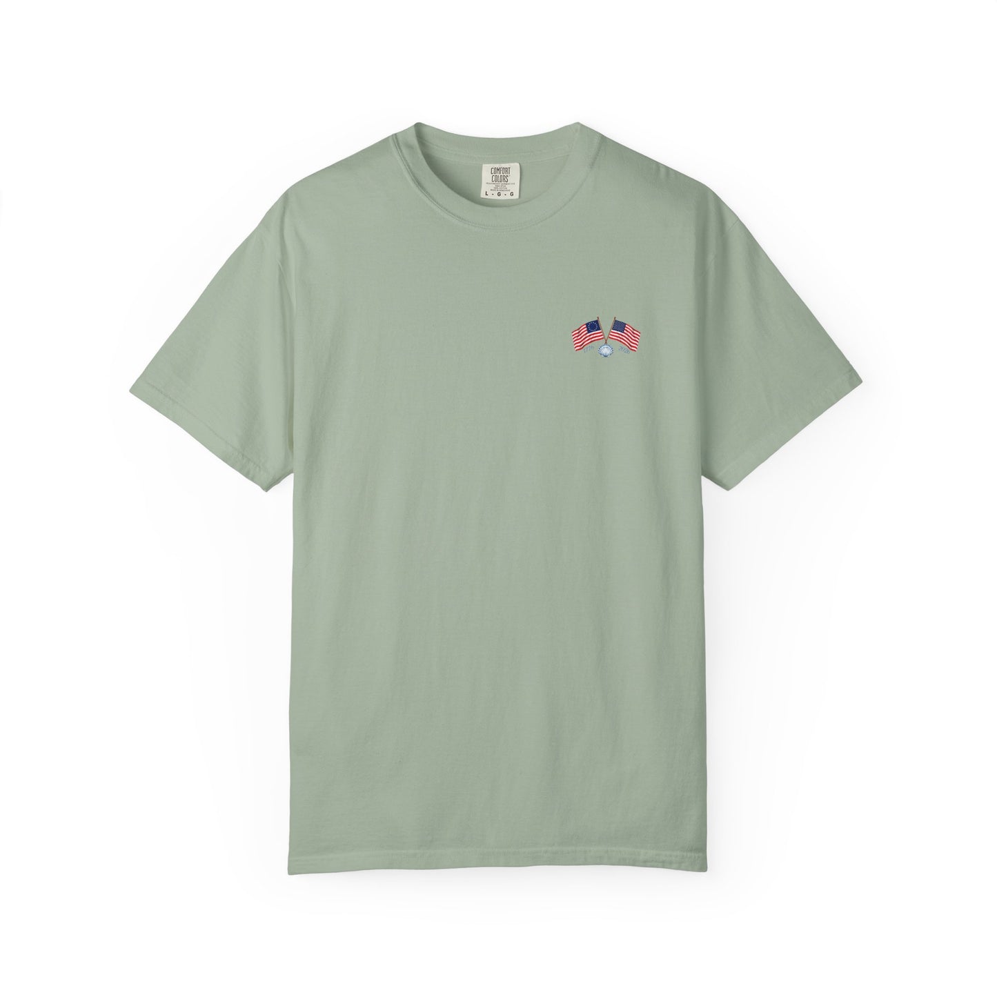 Betsy Ross Flag America 250 Years of Freedom Back & Left Chest Design Tee