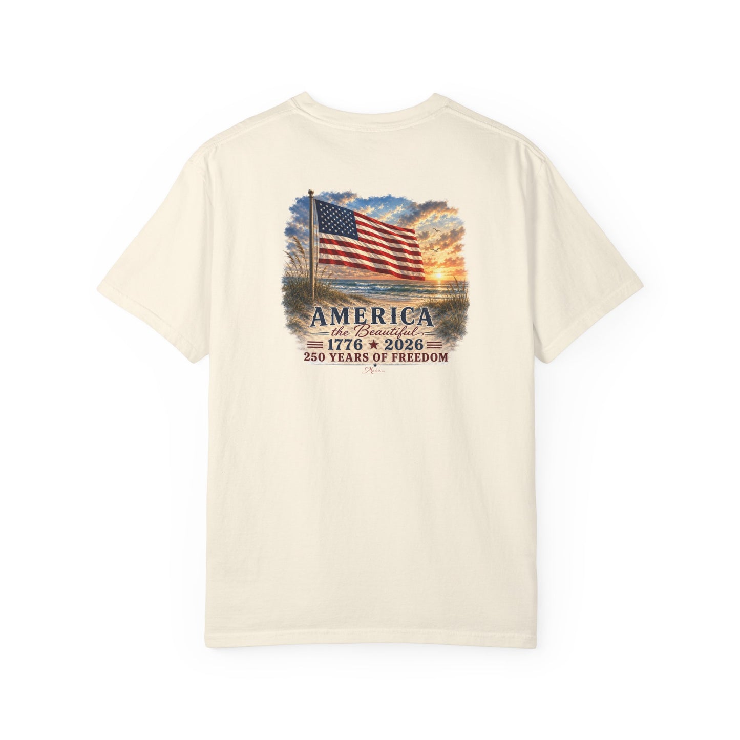 America the Beautiful T-Shirt | Comfort Colors® 1717 Patriotic Back & Chest Design Graphic Tee | USA 1776-2026