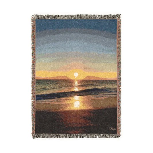 Florida Beach Sunrise Woven Cotton Blanket with Fringe