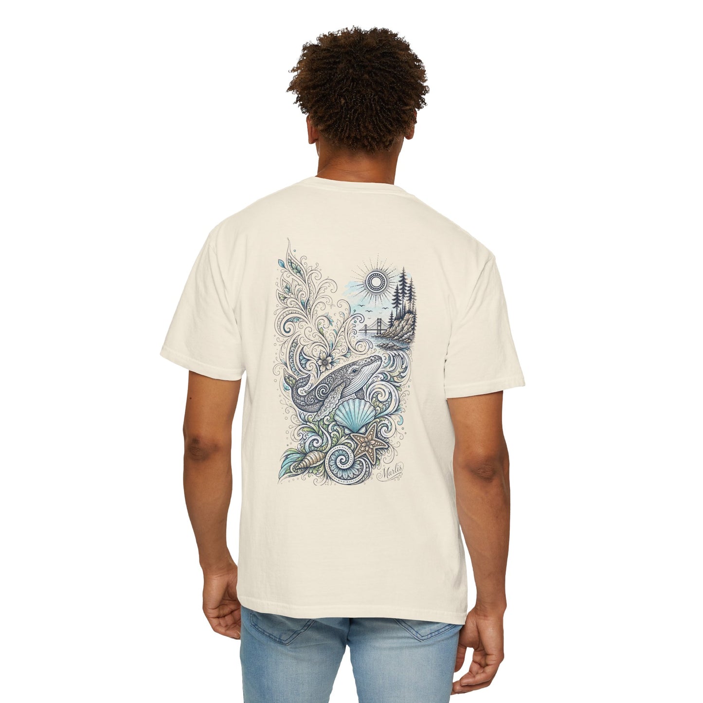Ocean Whale Surf, Shell & Coastal Nature Back Graphic Tee