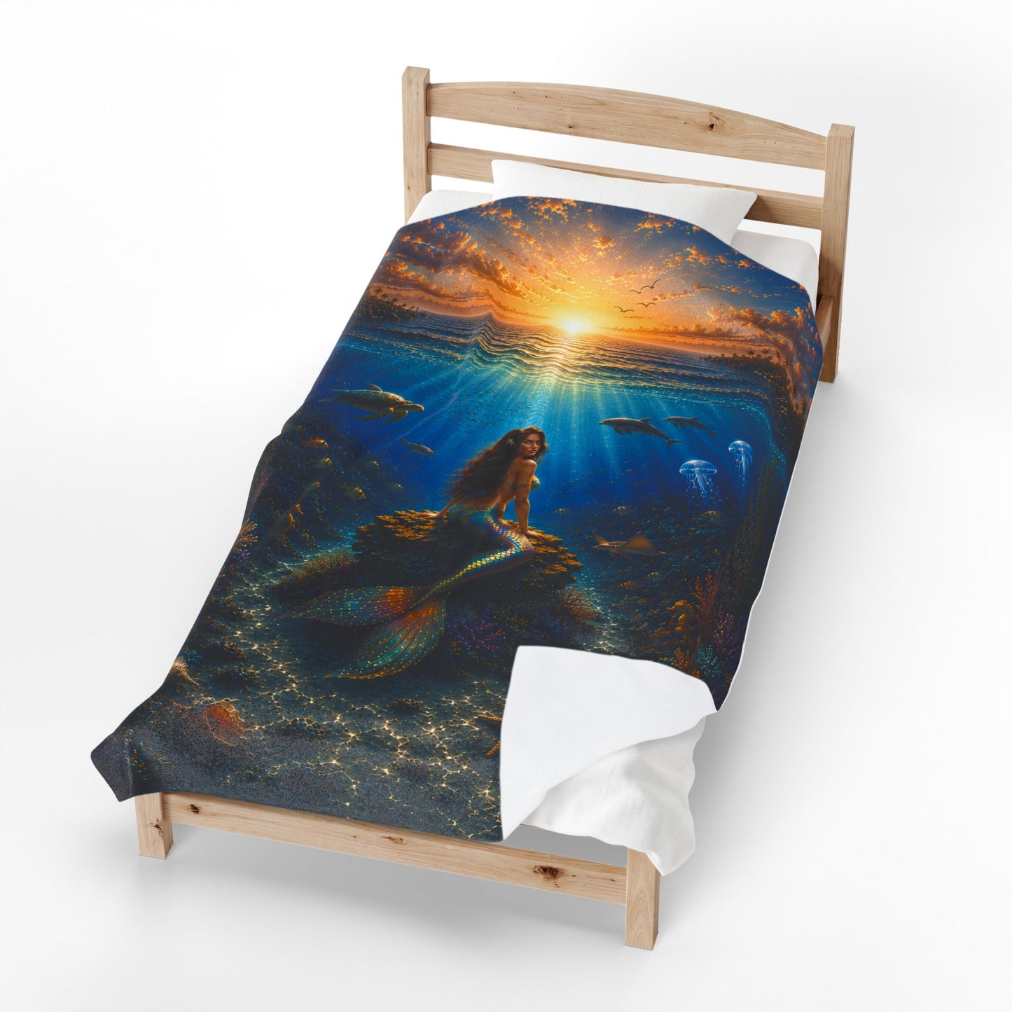 Sunset Silhouette Mermaid Velveteen Plush Blanket