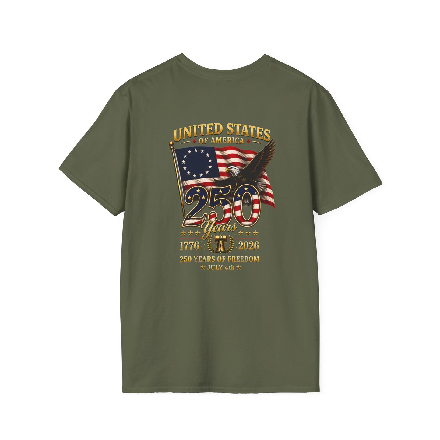 United States 250th Anniversary T-Shirt · Unisex · 1776-2026 · Liberty Graphic Tee · Back of Shirt Design
