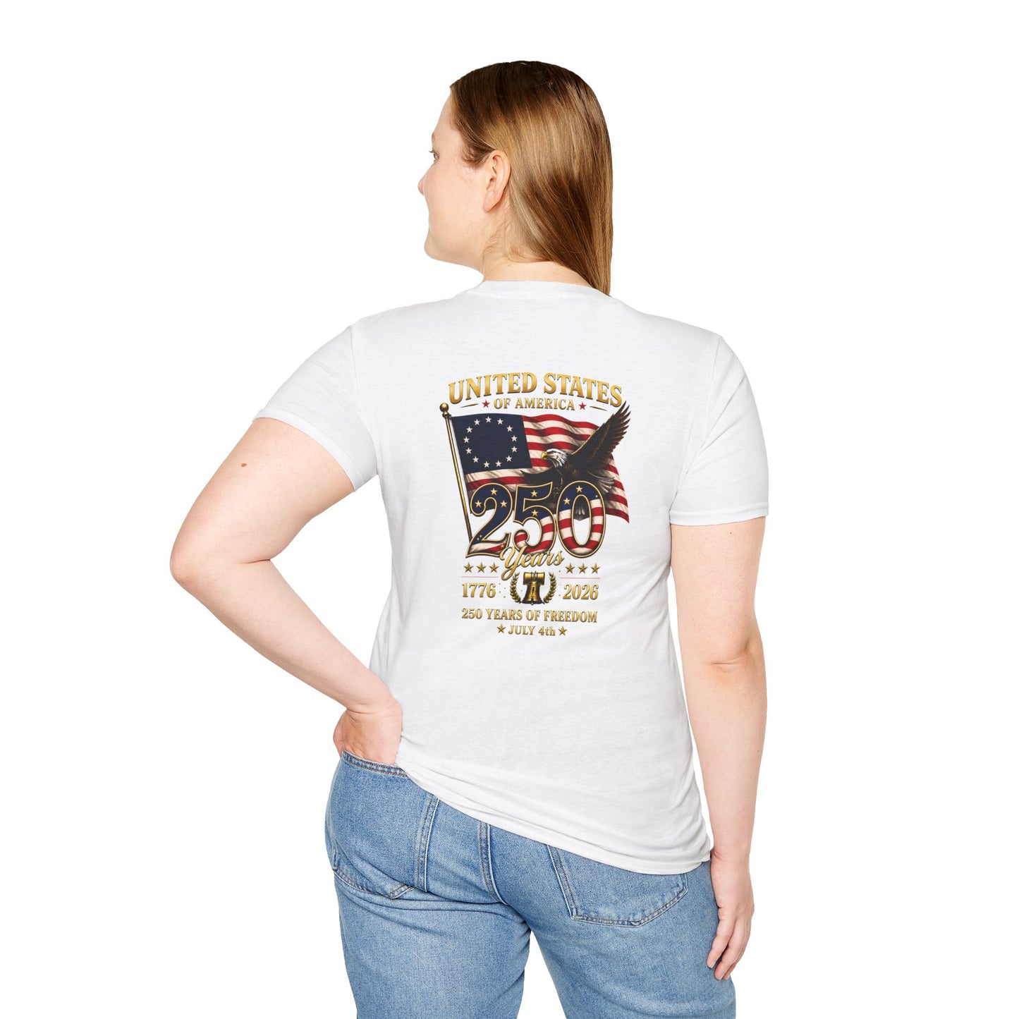 United States 250th Anniversary T-Shirt · Unisex · 1776-2026 · Liberty Graphic Tee · Back of Shirt Design