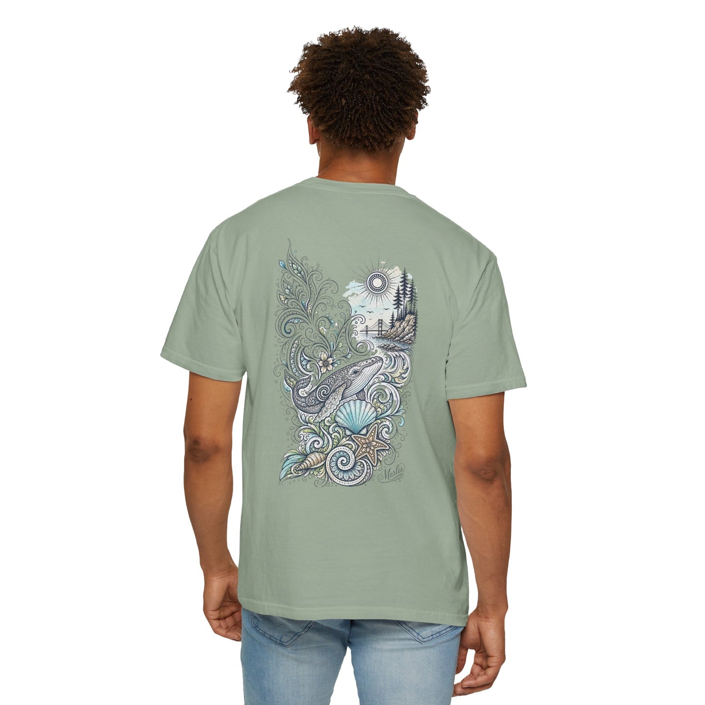 Ocean Whale Surf, Shell & Coastal Nature Back Graphic Tee