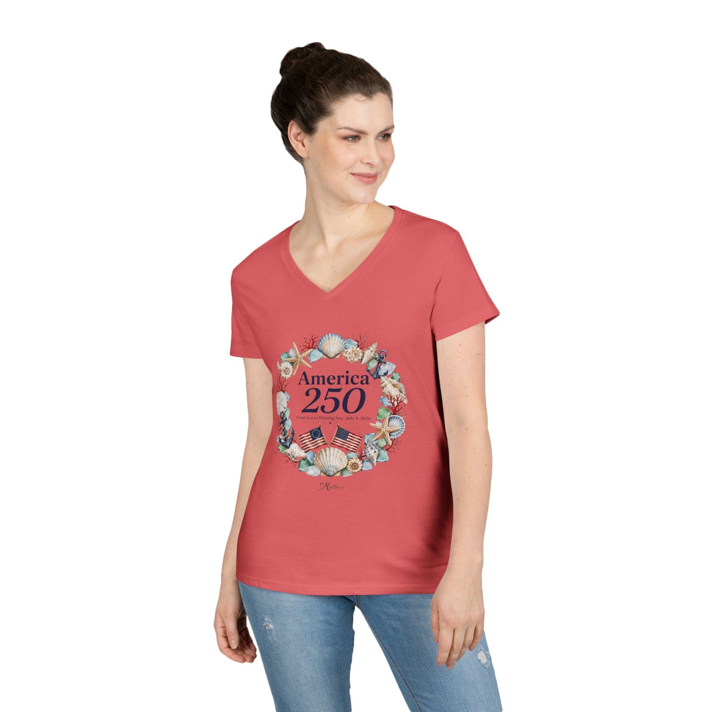 America 250 Coastal Wreath V-Neck Tee
