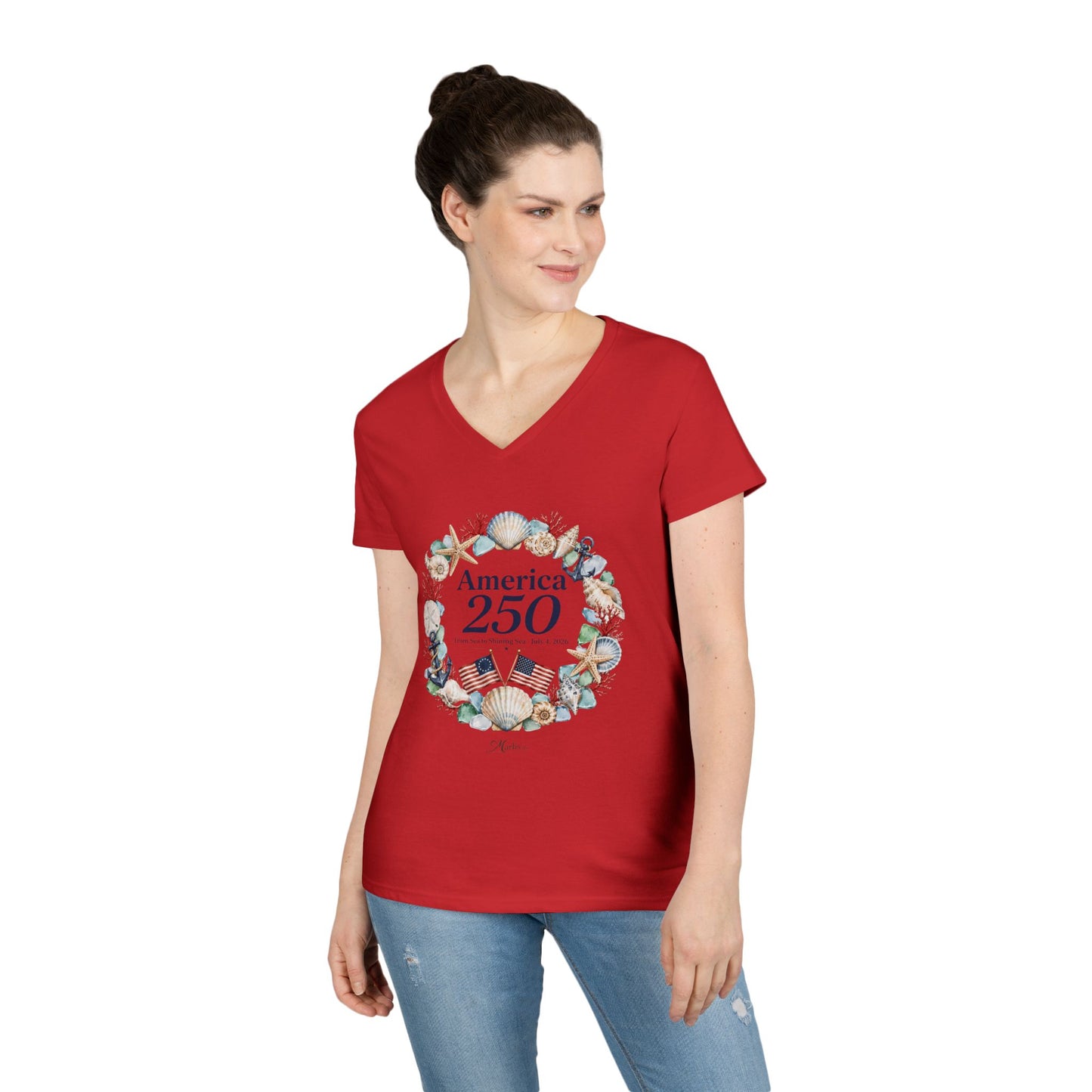 America 250 Coastal Wreath V-Neck Tee