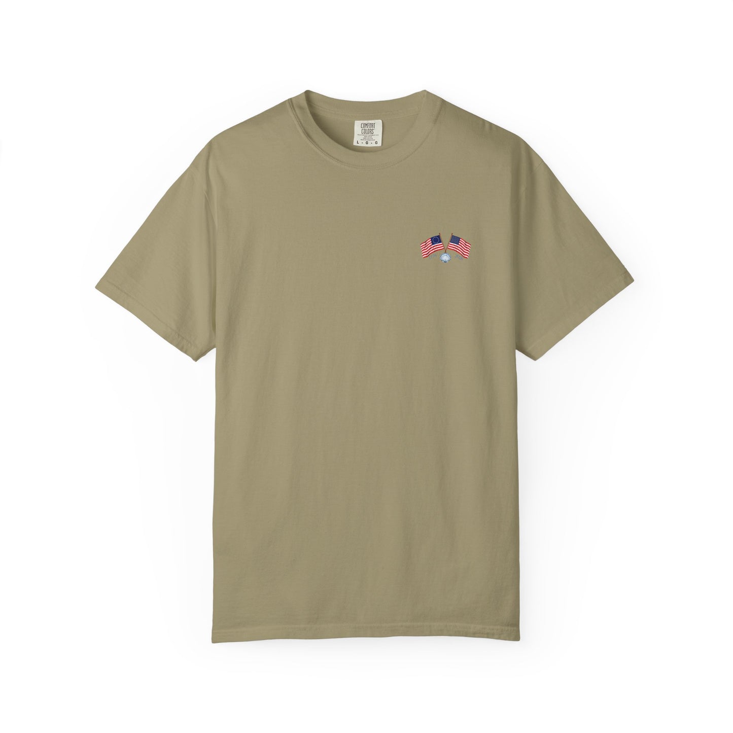 Betsy Ross Flag America 250 Years of Freedom Back & Left Chest Design Tee