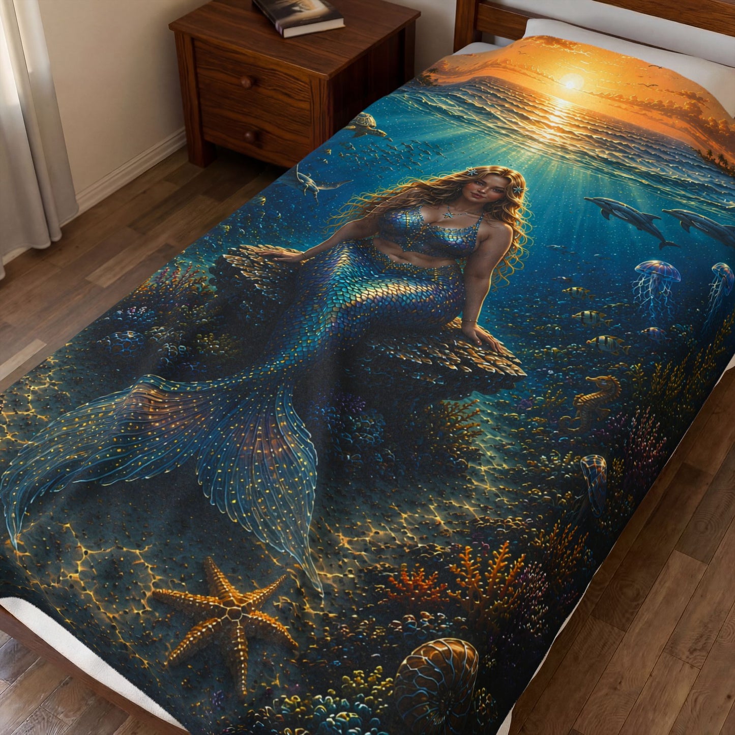Mermaid Sunset Oversized Velveteen Plush Blanket