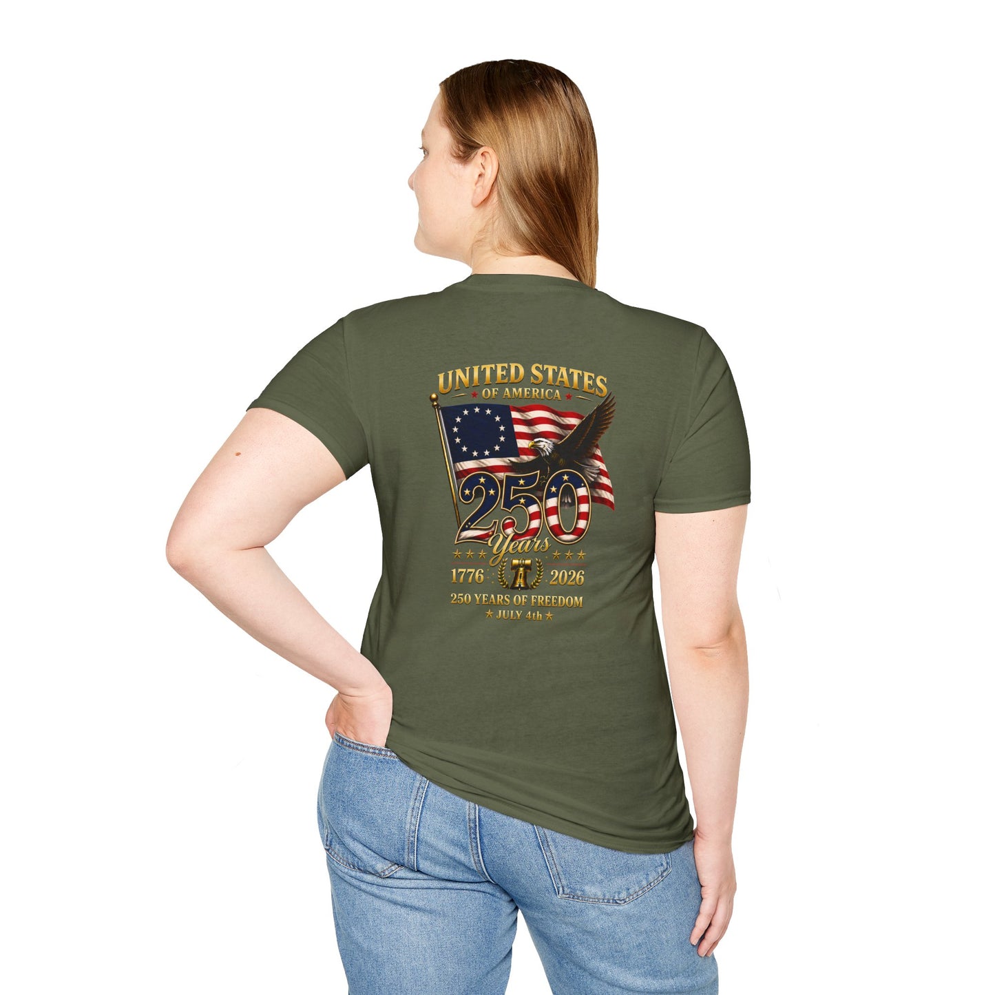 United States 250th Anniversary T-Shirt · Unisex · 1776-2026 · Liberty Graphic Tee · Back of Shirt Design