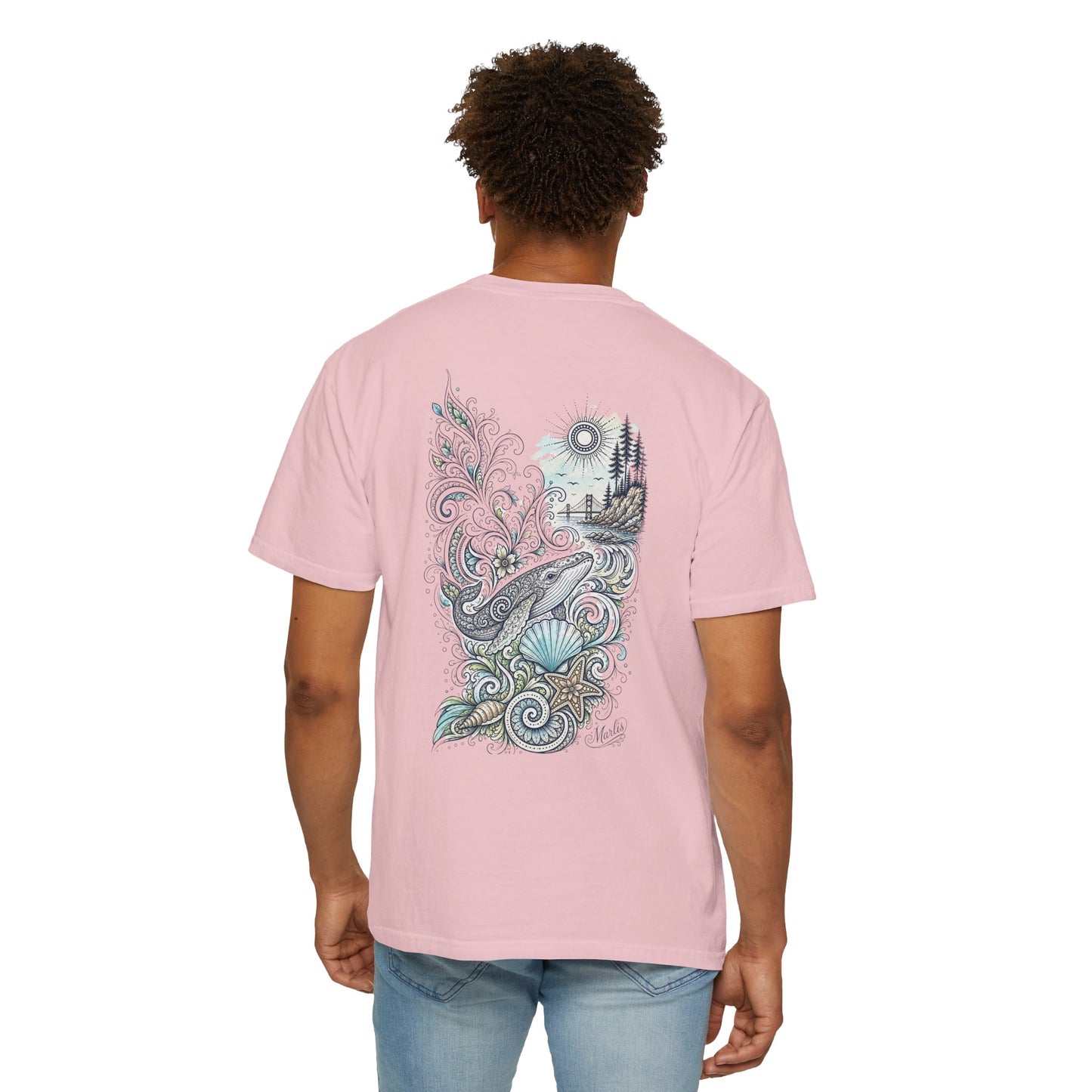 Ocean Whale Surf, Shell & Coastal Nature Back Graphic Tee