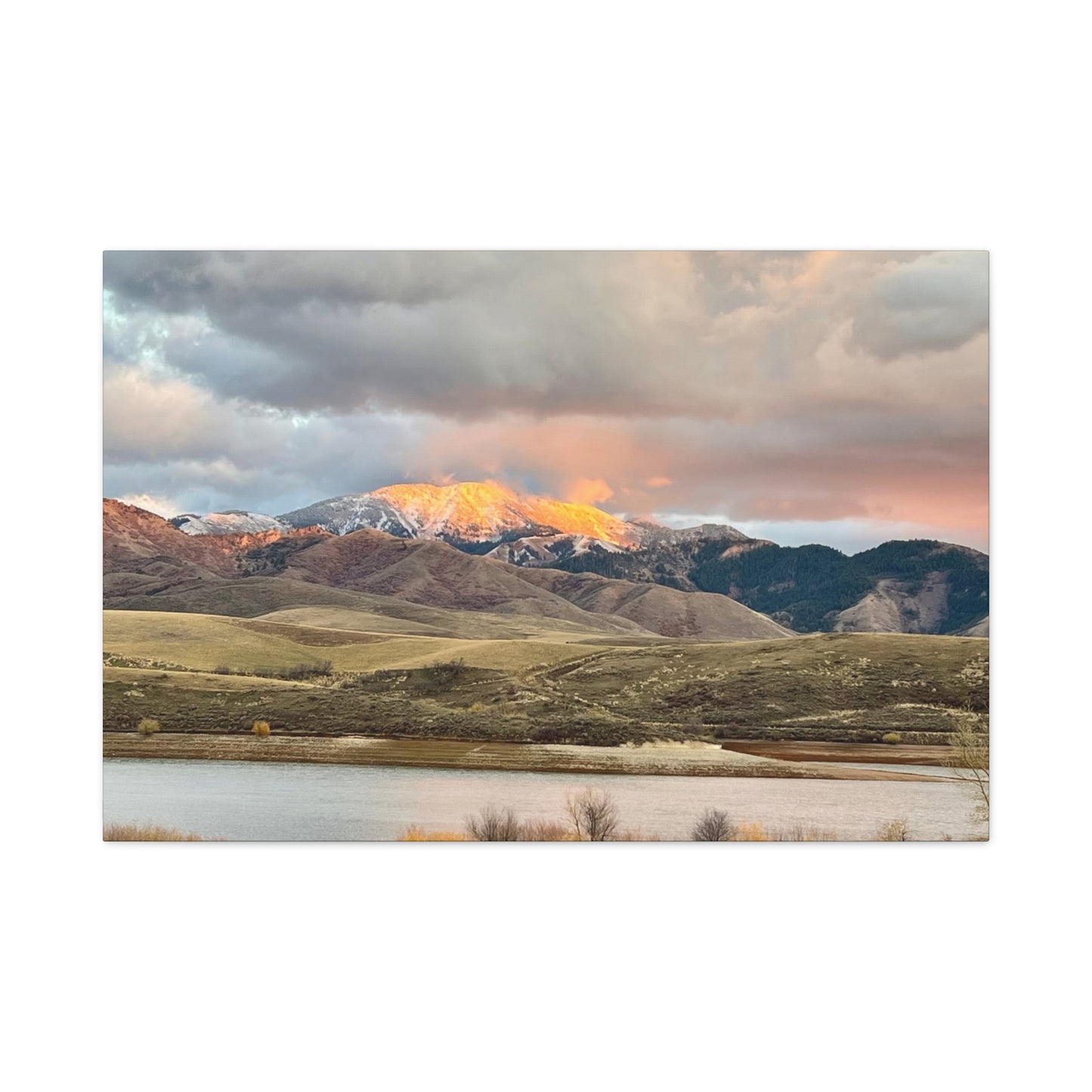 Sunlit Mountain Lake Matte Canvas Print — Stretched Wall Art
